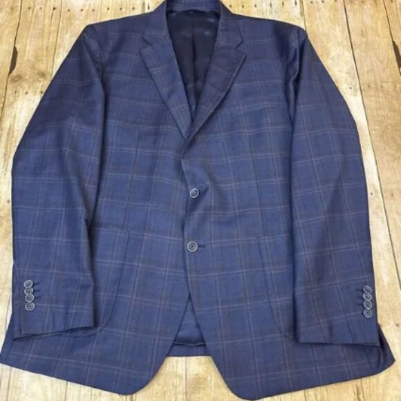 Blue Windowpane Sport Coat Blazer Reda 1865 Wool 48L Made Italy Alberto Zimini - Picture 1 of 10